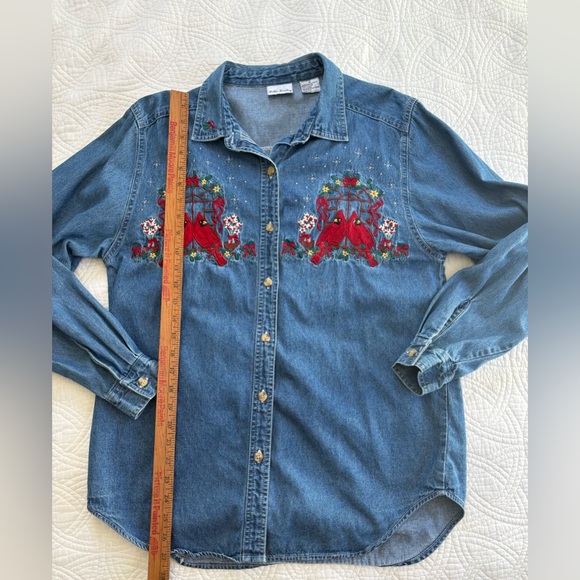 90s Denim Shirt with Cardinals Medium 100% Cotton - Picture 4 of 6
